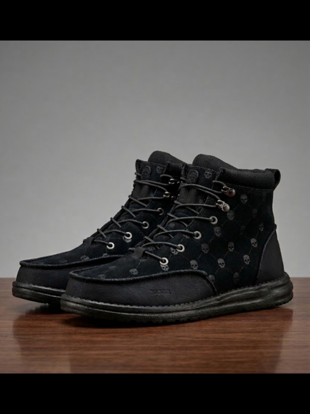 NEW! Hey Dude Bradley Black Suede High-Top Casual Boots Skull Pattern Sz 11 NWT